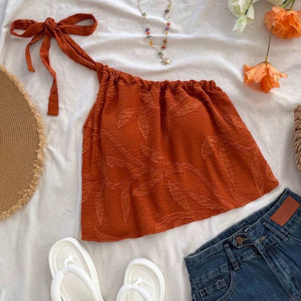 Rust Orange One-Shoulder Top